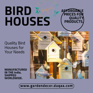 Duqaa’s handcrafted bird houses are perfect for your garden, offering both style and shelter for birds. Made from wood, bamboo, and metal, these eco-friendly bird houses are durable and crafted by skilled artisans in Moradabad, Jaipur, and Delhi. Alternative Names for the Product: Eco-Friendly Bird Shelters Handmade Wooden Bird Houses Custom Birdhouses for Garden Decorative Garden Birdhouses Handcrafted Bird Shelters Duqaa.com is a distinguished manufacturer and exporter of ornamental handicrafts based in Mumbai, India. Our handcrafted bird houses are designed to offer both beauty and functionality, creating a safe haven for birds while enhancing your garden’s decor.